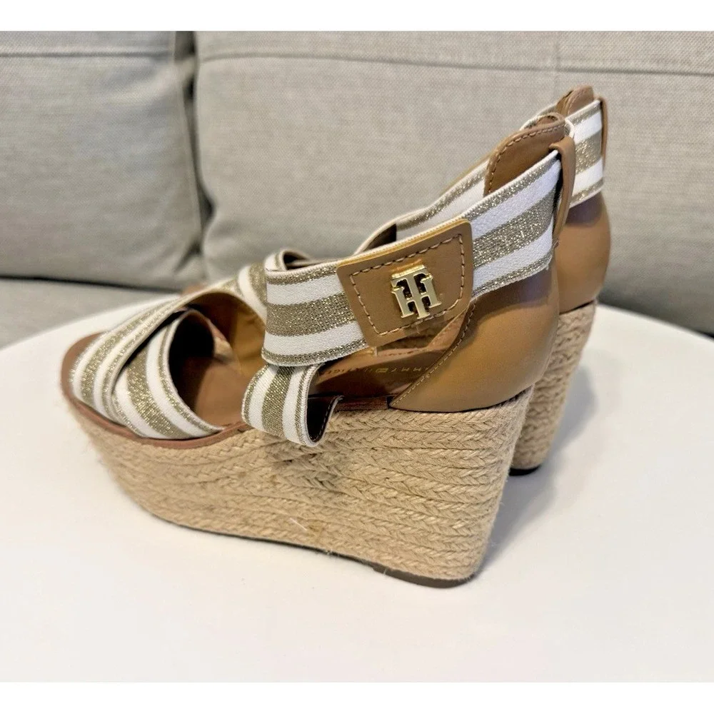 Tommy Hilfiger Shoes Womens 6 Espadrille Sandals Platform Metallic Gold Ivory